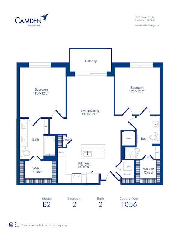 Camden Franklin Park apartments two bedroom floor plan B2