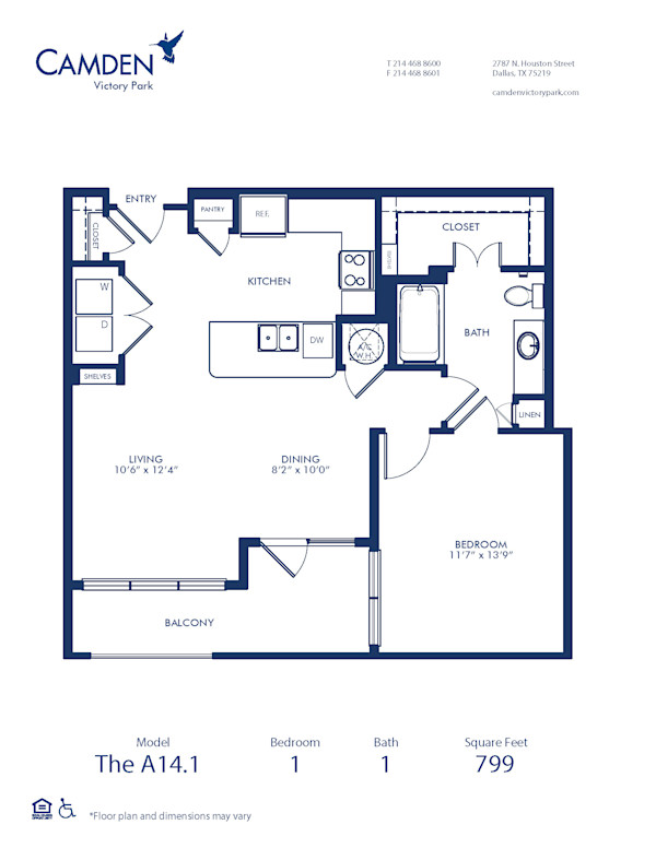Blueprint of A14.1 Floor Plan, 1 Bedroom and 1 Bathroom at Camden Victory Park Apartments in Dallas, TX