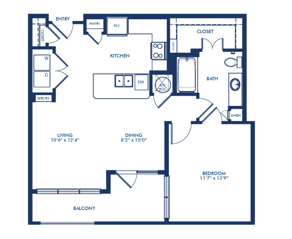 Blueprint of A14.1 Floor Plan, 1 Bedroom and 1 Bathroom at Camden Victory Park Apartments in Dallas, TX