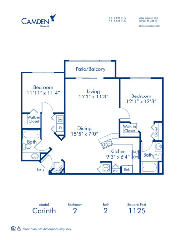 Blueprint of Corinth Floor Plan, 2 Bedrooms and 2 Bathrooms at Camden Visconti Apartments in Tampa, FL