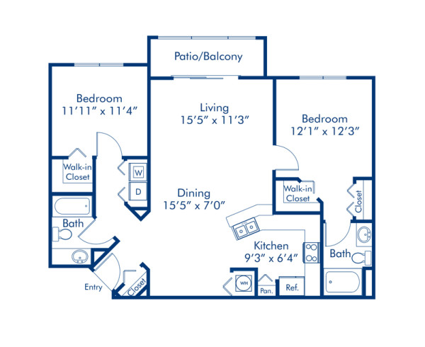 Blueprint of Corinth Floor Plan, 2 Bedrooms and 2 Bathrooms at Camden Visconti Apartments in Tampa, FL