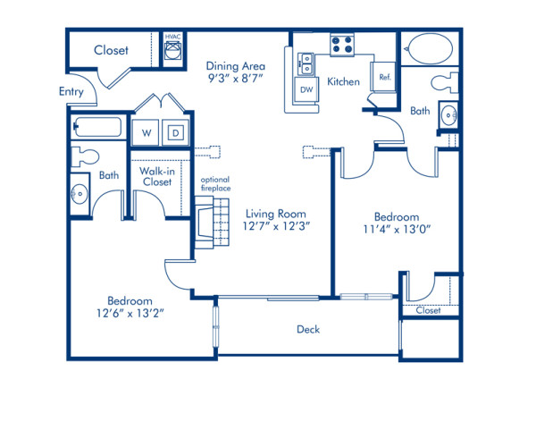 2.2A floor plan at Camden Fair Lakes apartments, 2 bed, 2 bath