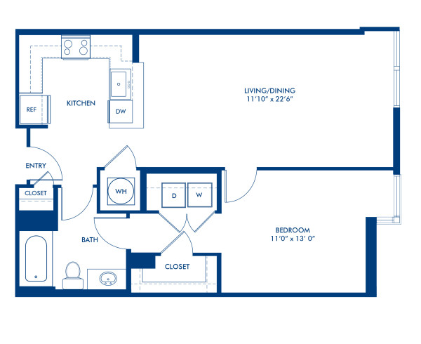 Blueprint of A12 Floor Plan, 1 Bedroom and 1 Bathroom at Camden South Capitol Apartments in Washington, DC