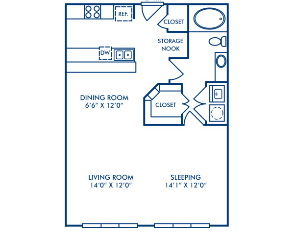 Blueprint of A3A - Loft Floor Plan, 1 Bedroom and 1 Bathroom at Camden Farmers Market Apartments in Dallas, TX