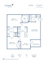 Blueprint of Elm Floor Plan, 2 Bedrooms and 1 Bathroom at Camden Amber Oaks Apartments in Austin, TX