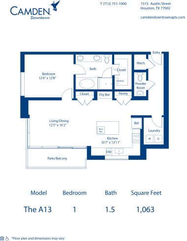 A13 Blueprint at Camden Downtown apartments in Downtown Houston, TX