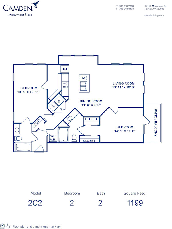 Blueprint of 2C2 Floor Plan, 2 Bedrooms and 2 Bathrooms at Camden Monument Place Apartments in Fairfax, VA