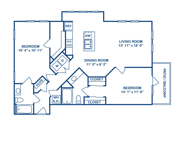 Blueprint of 2C2 Floor Plan, 2 Bedrooms and 2 Bathrooms at Camden Monument Place Apartments in Fairfax, VA