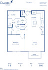 Blueprint of B Floor Plan, 1 Bedroom and 1 Bathroom at Camden Henderson Apartments in Dallas, TX
