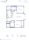 Blueprint of HB1.2 Floor Plan, 2 Bedrooms and 2 Bathrooms at Camden Dilworth Apartments in Charlotte, NC