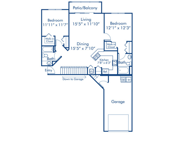 Blueprint of Messina Floor Plan, 2 Bedrooms and 2 Bathrooms at Camden Visconti Apartments in Tampa, FL