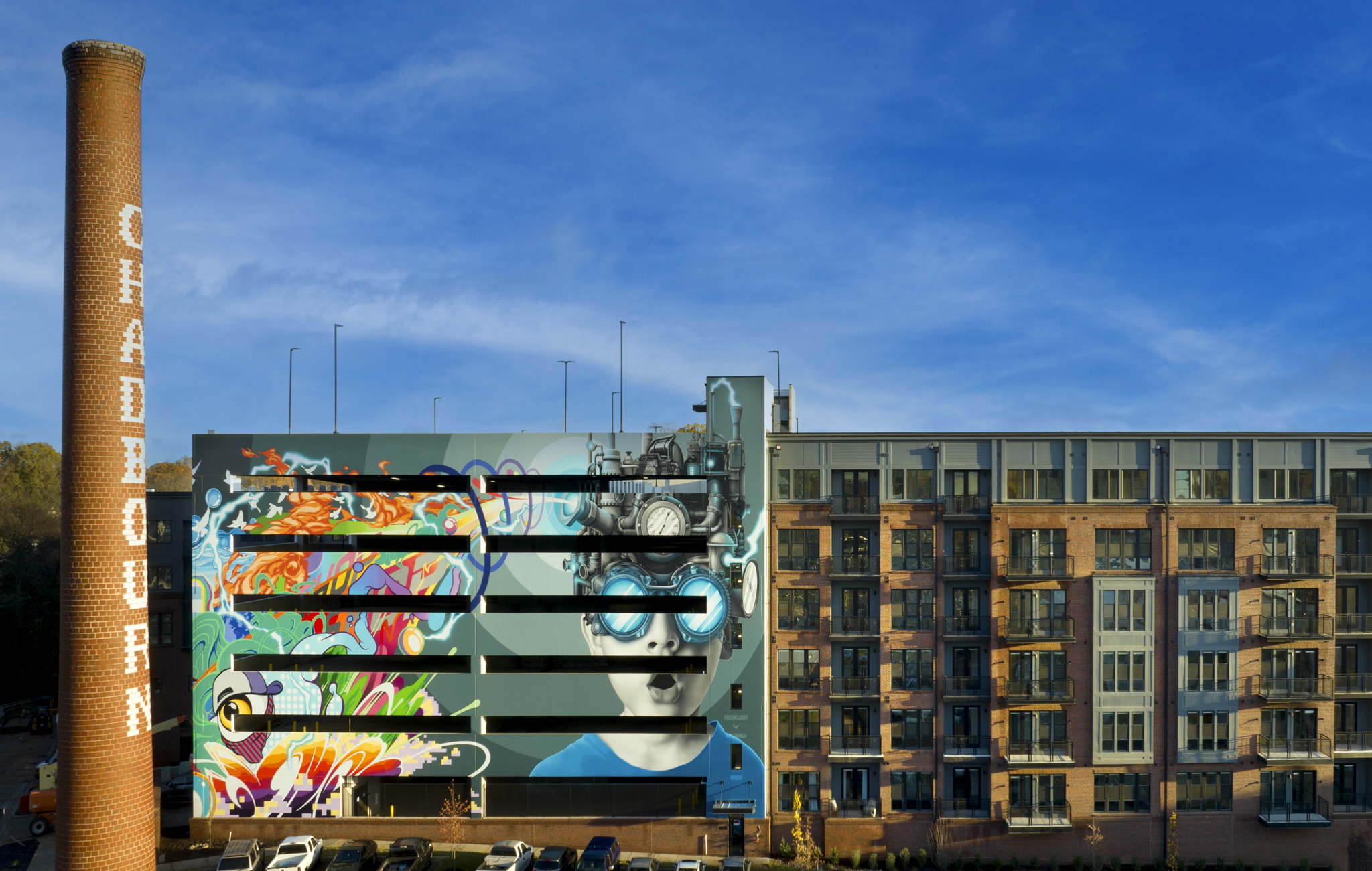 Artistic Mural on the parking garage at Camden NoDa is Charlotte NC