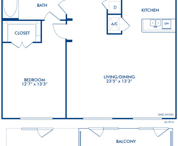 Blueprint of Madison II Floor Plan, 1 Bedroom and 1 Bathroom at Camden City Centre II Apartments in Houston, TX