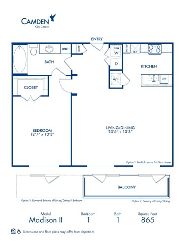 Blueprint of Madison II Floor Plan, 1 Bedroom and 1 Bathroom at Camden City Centre II Apartments in Houston, TX