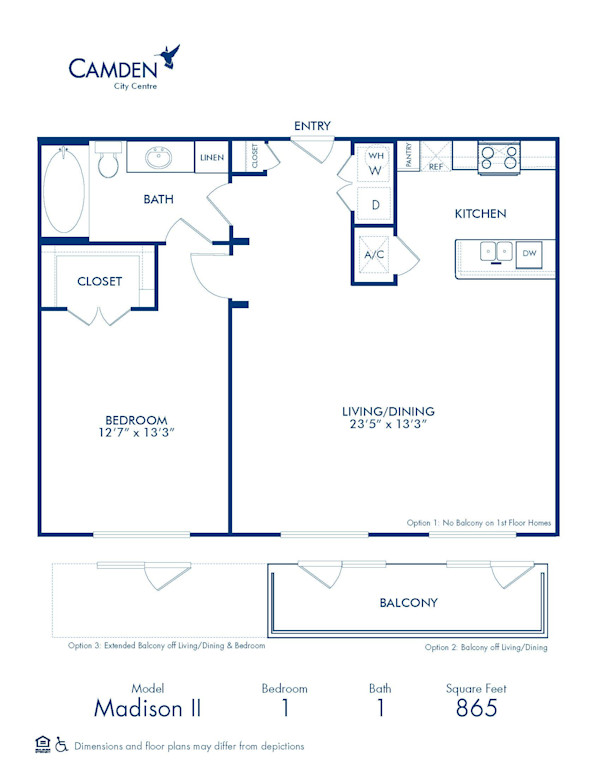 Blueprint of Madison II Floor Plan, 1 Bedroom and 1 Bathroom at Camden City Centre II Apartments in Houston, TX