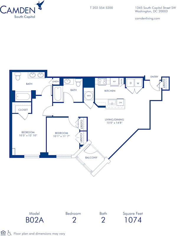Blueprint of B02A Floor Plan, 2 Bedrooms and 2 Bathrooms at Camden South Capitol Apartments in Washington, DC