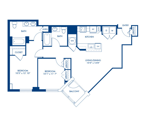 Blueprint of B02A Floor Plan, 2 Bedrooms and 2 Bathrooms at Camden South Capitol Apartments in Washington, DC