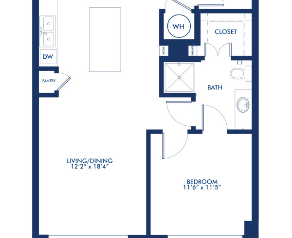 Blueprint of A4.3 Floor Plan, One Bedroom One Bathroom Apartment at Camden McGowen Station in Midtown Houston, TX