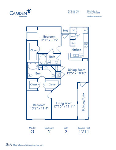 Blueprint of G Floor Plan, 2 Bedrooms and 2 Bathrooms at Camden Greenway Apartments in Houston, TX