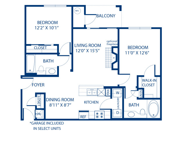 Blueprint of 2.2A Floor Plan, 2 Bedrooms and 2 Bathrooms at Camden Lansdowne Apartments in Lansdowne, VA