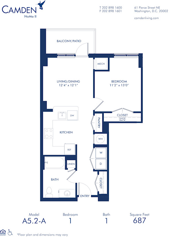 Blueprint of A5.2-A Floor Plan, 1 Bedroom and 1 Bathroom at Camden NoMa II Apartments in Washington, DC
