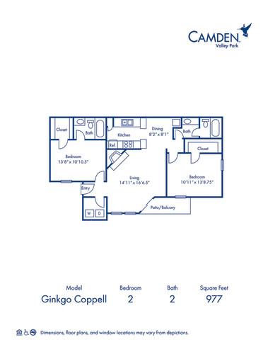 Blueprint of G Floor Plan, 2 Bedrooms and 2 Bathrooms at Camden Valley Park Apartments in Irving, TX