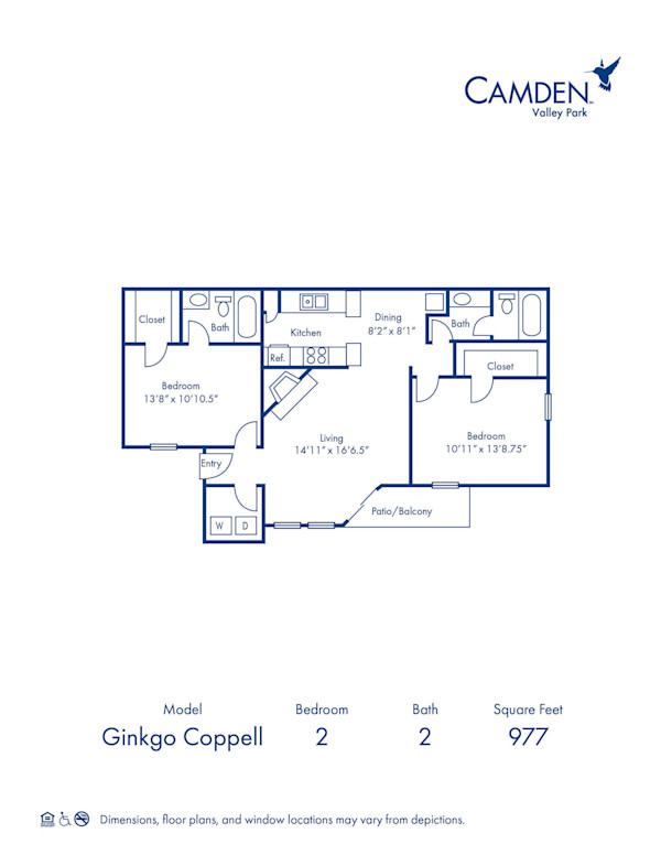 Blueprint of G Floor Plan, 2 Bedrooms and 2 Bathrooms at Camden Valley Park Apartments in Irving, TX