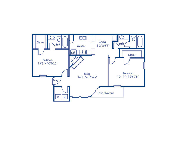 Blueprint of G Floor Plan, 2 Bedrooms and 2 Bathrooms at Camden Valley Park Apartments in Irving, TX