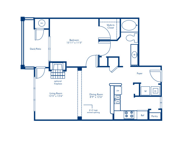 Blueprint of 1.1A-A Floor Plan, 1 Bedroom and 1 Bathroom at Camden Overlook Apartments in Raleigh, NC