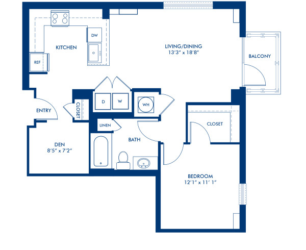 Blueprint of A14D Floor Plan, 1 Bedroom and 1 Bathroom at Camden South Capitol Apartments in Washington, DC