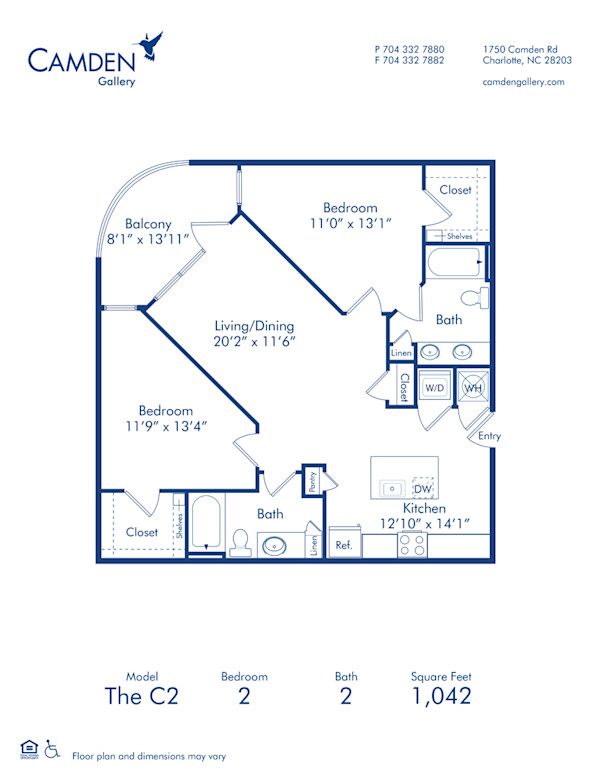 Blueprint of C2 Floor Plan, 2 Bedrooms and 2 Bathrooms at Camden Gallery Apartments in Charlotte, NC