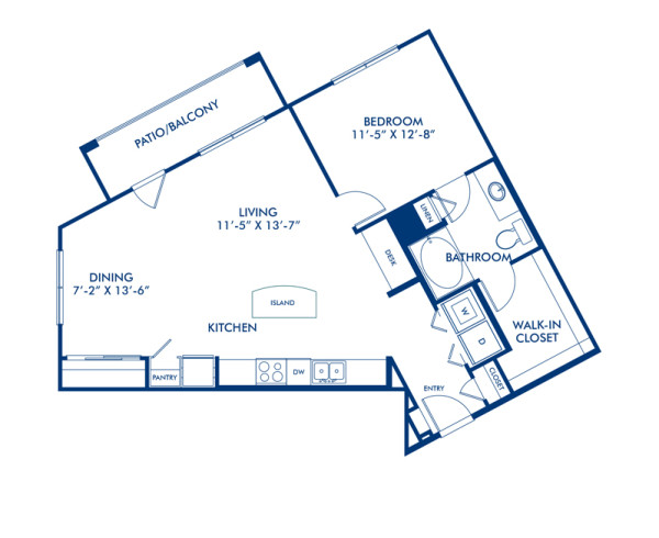 Blueprint of Watson Floor Plan, 1 Bedroom and 1 Bathroom at Camden Design District Apartments in Dallas, TX