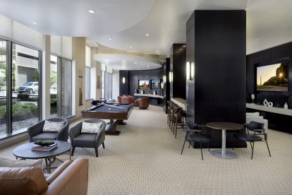 Resident lounge with billiards at Camden NoMa apartments in Washington D.C. 