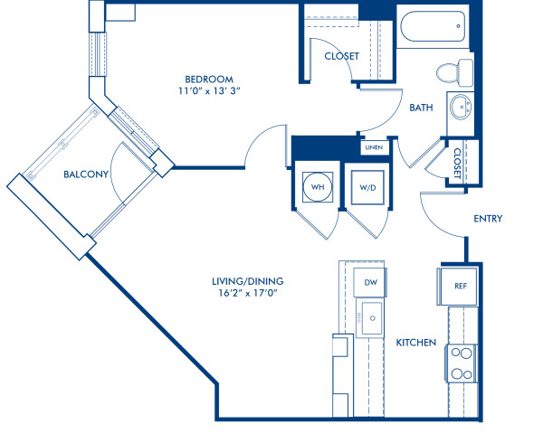 Blueprint of A02 Floor Plan, 1 Bedroom and 1 Bathroom at Camden South Capitol Apartments in Washington, DC