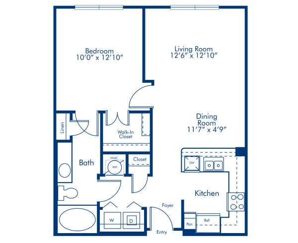 Blueprint of 1.1B Floor Plan, 1 Bedroom and 1 Bathroom at Camden South End Apartments in Charlotte, NC