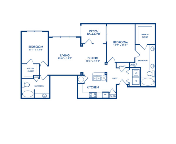 Blueprint of The Cornell Floor Plan, 2 Bedrooms and 2 Bathrooms at Camden Heights Apartments in Houston, TX