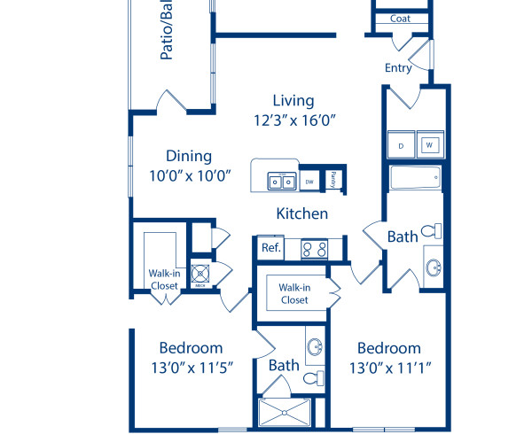 Blueprint of B2.1  II Floor Plan, 2 Bedrooms and 2 Bathrooms at Camden Royal Oaks II Apartments in Houston, TX