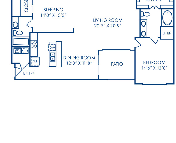 Blueprint of B5 - Loft Floor Plan, 2 Bedrooms and 2 Bathrooms at Camden Farmers Market Apartments in Dallas, TX