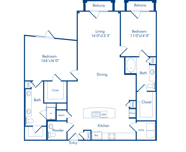 Camden Highland Village apartments in Houston, TX Terrace two bedroom floor plan D4