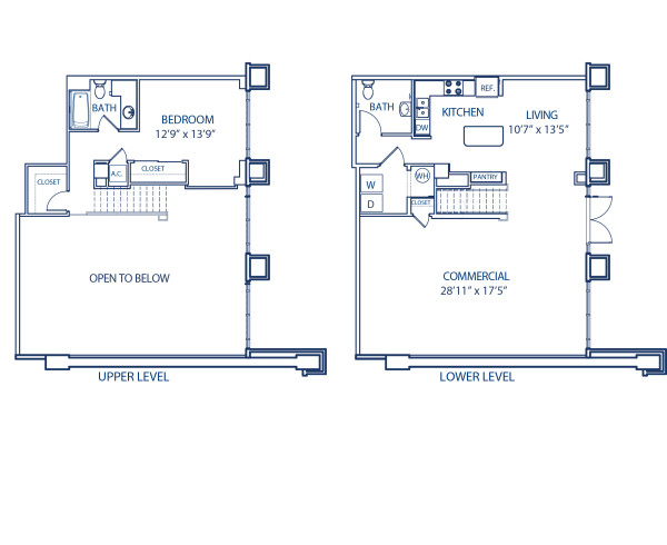 Blueprint of U3 Floor Plan, 1 Bedroom and 1.5 Bathrooms at Camden Harbor View Apartments in Long Beach, CA