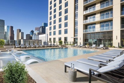 Pool with skyline views