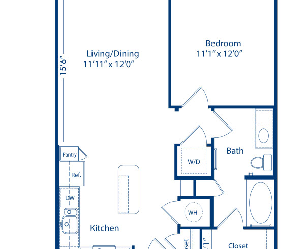 Blueprint of Arden 2 Floor Plan, 1 Bedroom and 1 Bathroom at Camden Belmont Apartments in Dallas, TX