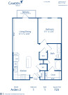 Blueprint of Arden 2 Floor Plan, 1 Bedroom and 1 Bathroom at Camden Belmont Apartments in Dallas, TX