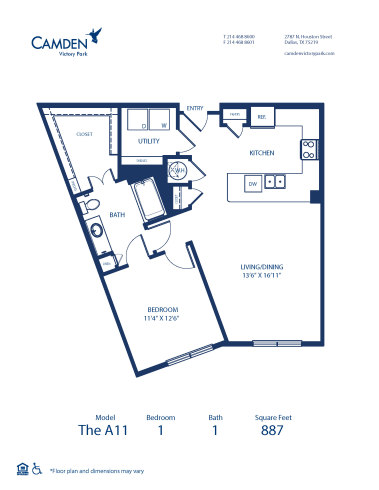 Blueprint of A11 Floor Plan, 1 Bedroom and 1 Bathroom at Camden Victory Park Apartments in Dallas, TX