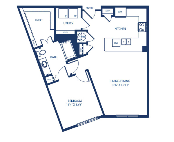 Blueprint of A11 Floor Plan, 1 Bedroom and 1 Bathroom at Camden Victory Park Apartments in Dallas, TX