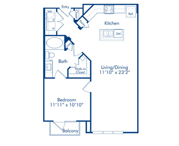 Blueprint of Chocolate Daisy Floor Plan, 1 Bedroom and 1 Bathroom at Camden Lamar Heights Apartments in Austin, TX
