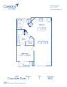 Blueprint of Chocolate Daisy Floor Plan, 1 Bedroom and 1 Bathroom at Camden Lamar Heights Apartments in Austin, TX