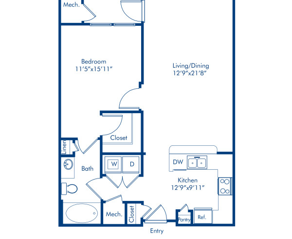 Blueprint of Boston Floor Plan, 1 Bedroom and 1 Bathroom at Camden Dulles Station Apartments in Herndon, VA