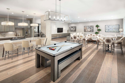 Clubroom with entertaining kitchen and billiards at Camden Lamar Heights apartments in Austin, TX