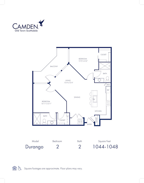 Camden Old Town Scottsdale apartments in Scottsdale, AZ two bedroom floor plan Durango